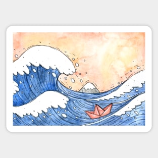 Great Wave Paper Boat Sticker